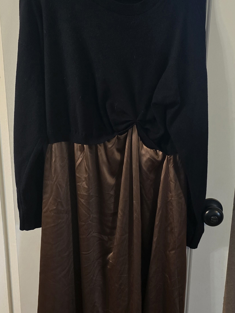 Black & Brown Mixed Media Sweater Midi Dress XL